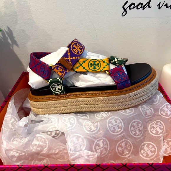 Tory Burch T Monogram Sporty Flatform Espadrilles 6M - Picture 1 of 4